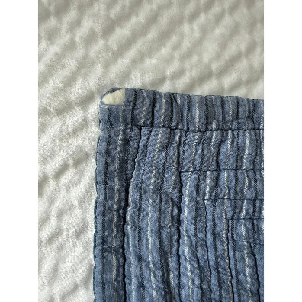 Nautica Coastal Quilt Bedspread Full Queen Blue Plaid Cotton 2 Pillow Shams READ